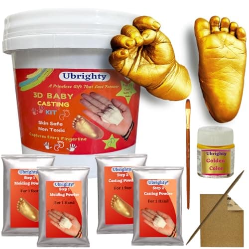 Ubrighty Casting kit for Baby, 2 Hand OR feet, Hand molding Casting kit Hand and Foot Casting 3D Hand Print and Foot Print, Molding Clay Powder (2 Casting up to 9 Month Baby)