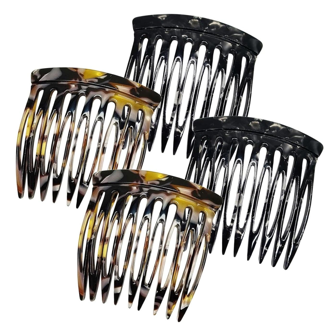 Hair Side Combs Small French Side Hair Comb Clips for Women Decorative French Twist Hair Styling Accessories 4 Pcs Black Brown Onyx