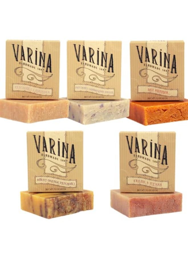 Varina Patchouli Soap Variety 5 Pack Gentle Cleansing for Sensitive Skin Earthy Scents Handmade Soap