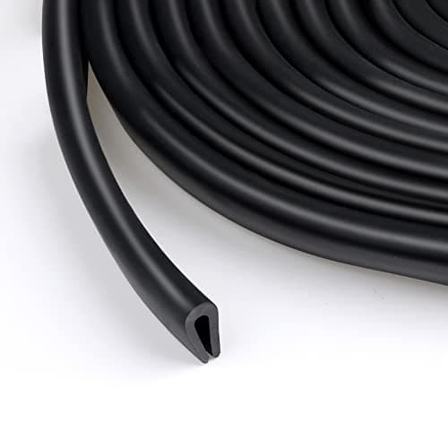 Rubber U Channel Edge Trim, Door Seal Strip, Fits Edge up to 1/16 Inch (1. 6mm) U Shape Weather Stripping(75 Feet,Black)
