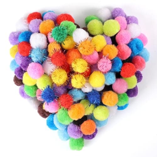 Pllieay 160 PCS Pom Poms with Sparkle Balls 1 Inch Multicolor Pompoms for Crafts Home Decor Creative DIY Arts Projects