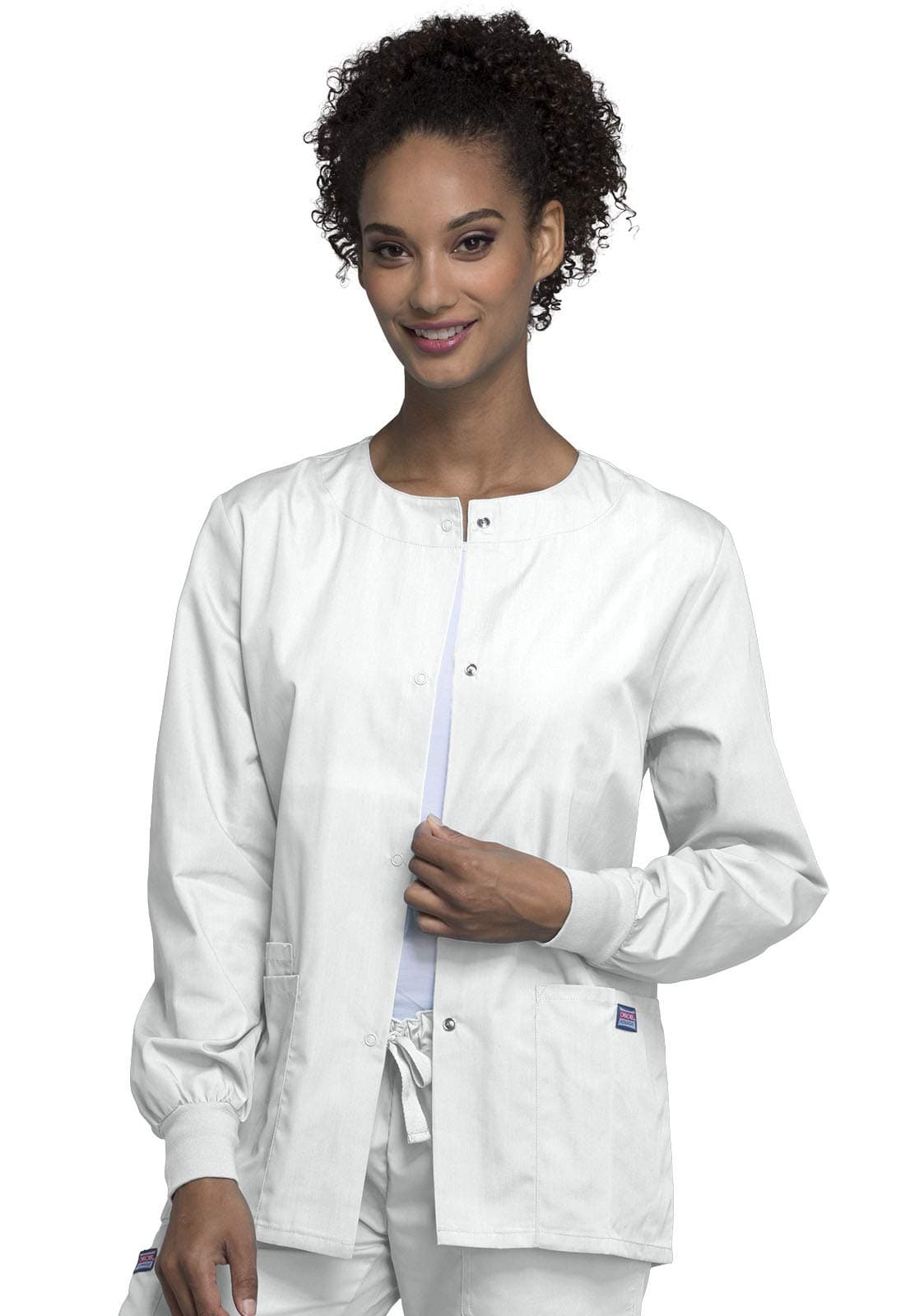 Cherokee Women's Snap Front Warm Up Jacket, White, Medium