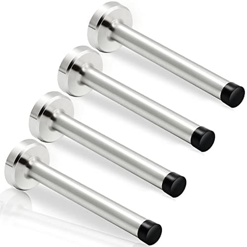 Door Stops 4 Inch Long Door Stopper Wall Mounted Stainless Steel Brushed Nickel Doorstops Baby Proof Door Stops Bumper Tips Door Holder Wall Protector 4 Pack