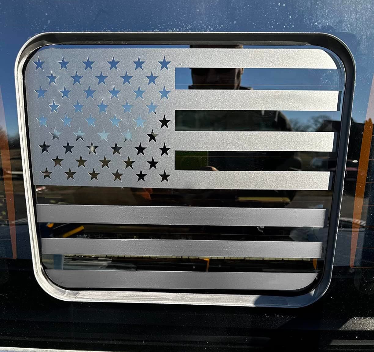 Xinghe for Ford F150 F250 F350 2015-2023, Rear Middle Window American Flag Decals, Matte Black USA Flag Decal for Truck Back Window, Waterproof Vinyl, Durable and Easy Remove Truck Decal