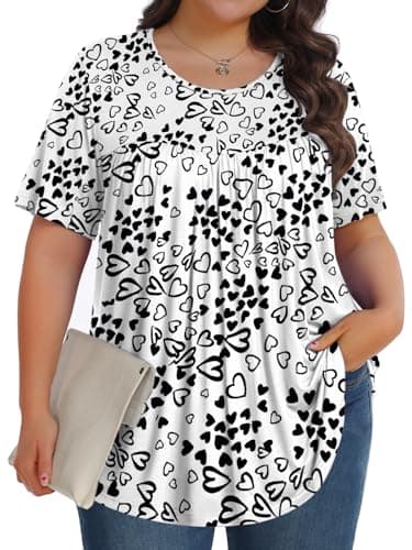 Womens Plus Size Tops Tunic Short Sleeve Crew Neck Shirts Casual Soft Blouse Lovely Love 1X