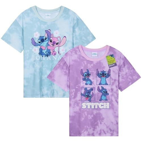 Disney Stitch T Shirts for Girls Teens Short Sleeve Shirt Crew Neck Pack of 2 Soft Breathable T-Shirts Gifts for Girls (9-10 Years, Purple/Blue, 2)