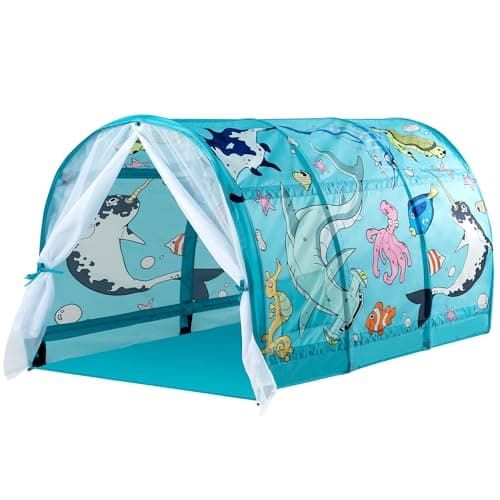 ANC POP Bed Tent for Kids with LED Strip Lights 55 x 41 x 315 Toddler Bed Tent Foldable Game House for Children Play Tents for Girls Boys Sleeping Canopy Playhouse Light BlueOcean
