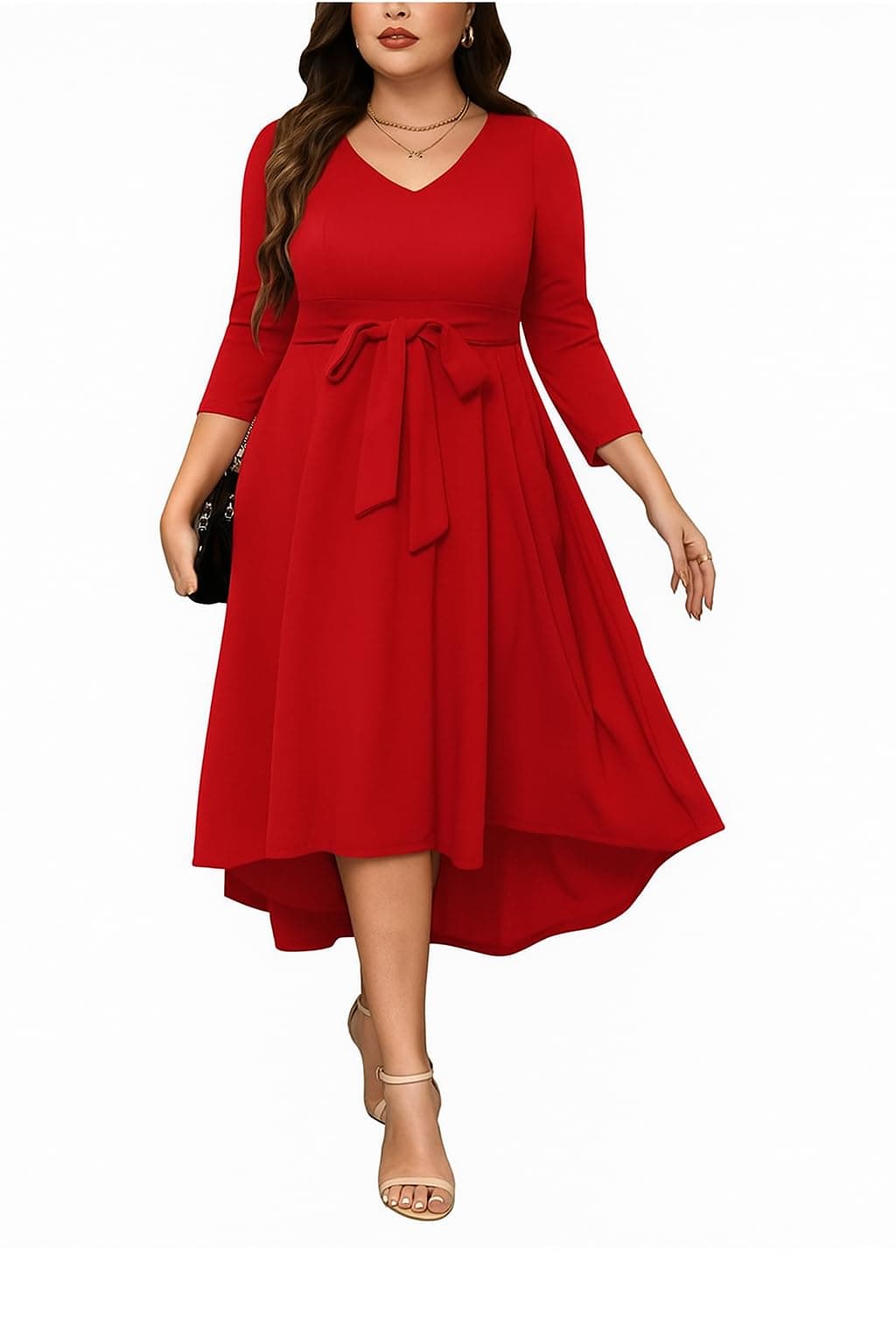 TATAIYA Women High-Low 3/4th Sleeve Party Cocktail Plus Size Maxi Dress (PLS013_Red_2XL)