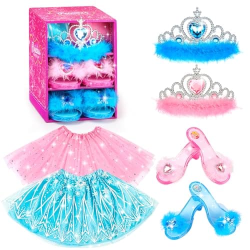 BIBUTY Kids Princess Dress Up Clothes for Little Girls, Pretend Play & Dress Up Costume Set for 3-6 Toddler Little Girls (Pink/Blue)