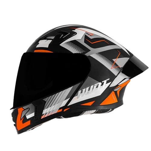Steelbird SBA-20 Hunt ISI Certified Flip-Up Graphic Helmet for Men and Women (Medium 580 MM, Matt Black Orange with Black Spoiler and Smoke Visor)