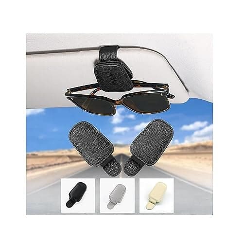 PLENARO Sunglass Holder for Car Visor Clip (Pack of 2), Magnetic Leather Car Sunglasses Holder Eyeglass Hanger Clip for Car Visor, Universal Auto Interior Accessories