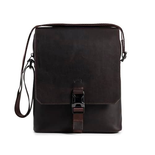 Men's Leather Crossbody Bag - Dark Brown Top Grain Leather Shoulder Bag with Adjustable Strap, 11-Inch Tablet Sleeve for Travel, Work, Daily Use - Handmade in Colombia, Stylish Small Sling Bag for Men