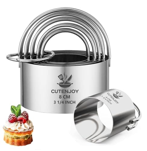 CUTENJOY Cookie Cutters (5 Pieces/Set),Round Biscuit Cutter Set with Handle and Big Ring, Professional Baking Dough Cutter Tools for Cakes, Sandwiches, Donuts, Dumplings