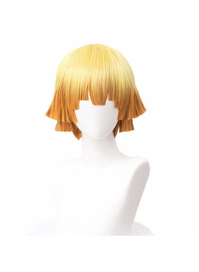 Zenitsu Anime Short Cosplay Wig Halloween Wig Character Wig Cosplay Clothes for Demon Slayer: Kimetsu no Yaiba (Yellow Zenitsu)