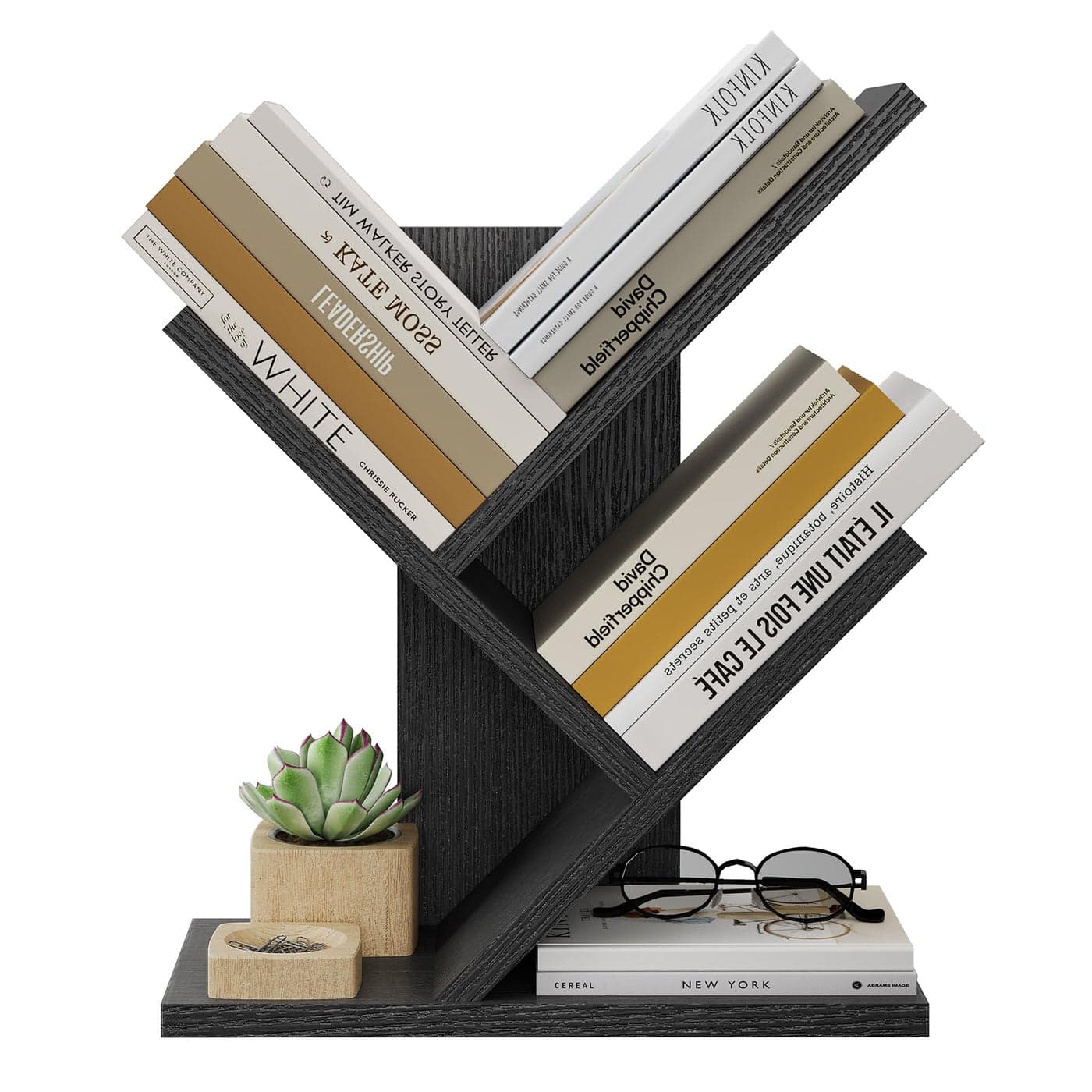 Tajsoon Tree Bookshelf 3 Tier Book Shelves Storage Organizer Desktop Bookshelf Floor Standing Bookcase Display for CDsMagazineBooks Small Bookshelf for Bedroom Living RoomOffice Black