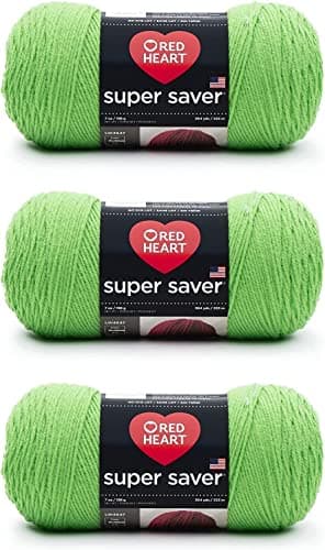 Red Heart Super Saver Spring Green Yarn - 3 Pack of 198g/7oz - Acrylic - 4 Medium (Worsted) - 364 Yards - Knitting/Crochet