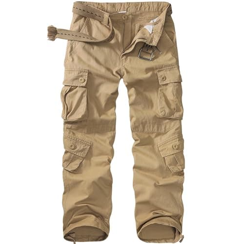 Men's BDU Casual Military Pants, Tactical Wild Army Combat ACU Rip Stop Camo Cargo Work Pants Trousers with 8 Pockets #7533 Khaki 36