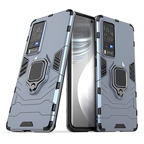 MaiJin Compatible with VIVO X60 Pro VIVO X60s Case Metal Ring Grip Kickstand Shockproof Hard Bumper Works with Magnetic Car Mount Dual Layer Rugged Cover Navy Blue