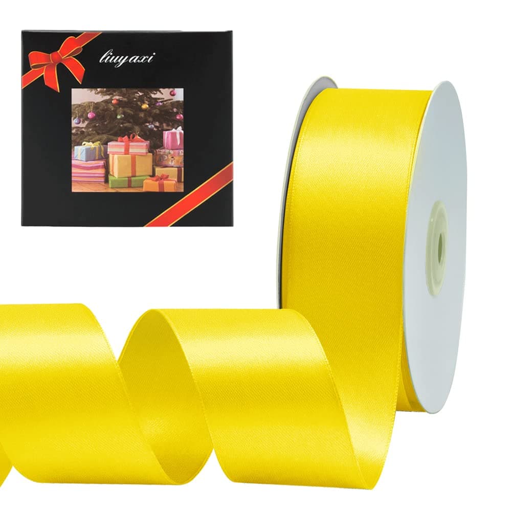 Solid Color Double Faced Yellow Satin Ribbon 112 X 50 Yards Ribbons Perfect for Crafts Wedding Decor Bow Making Sewing Gift Package Wrapping and More