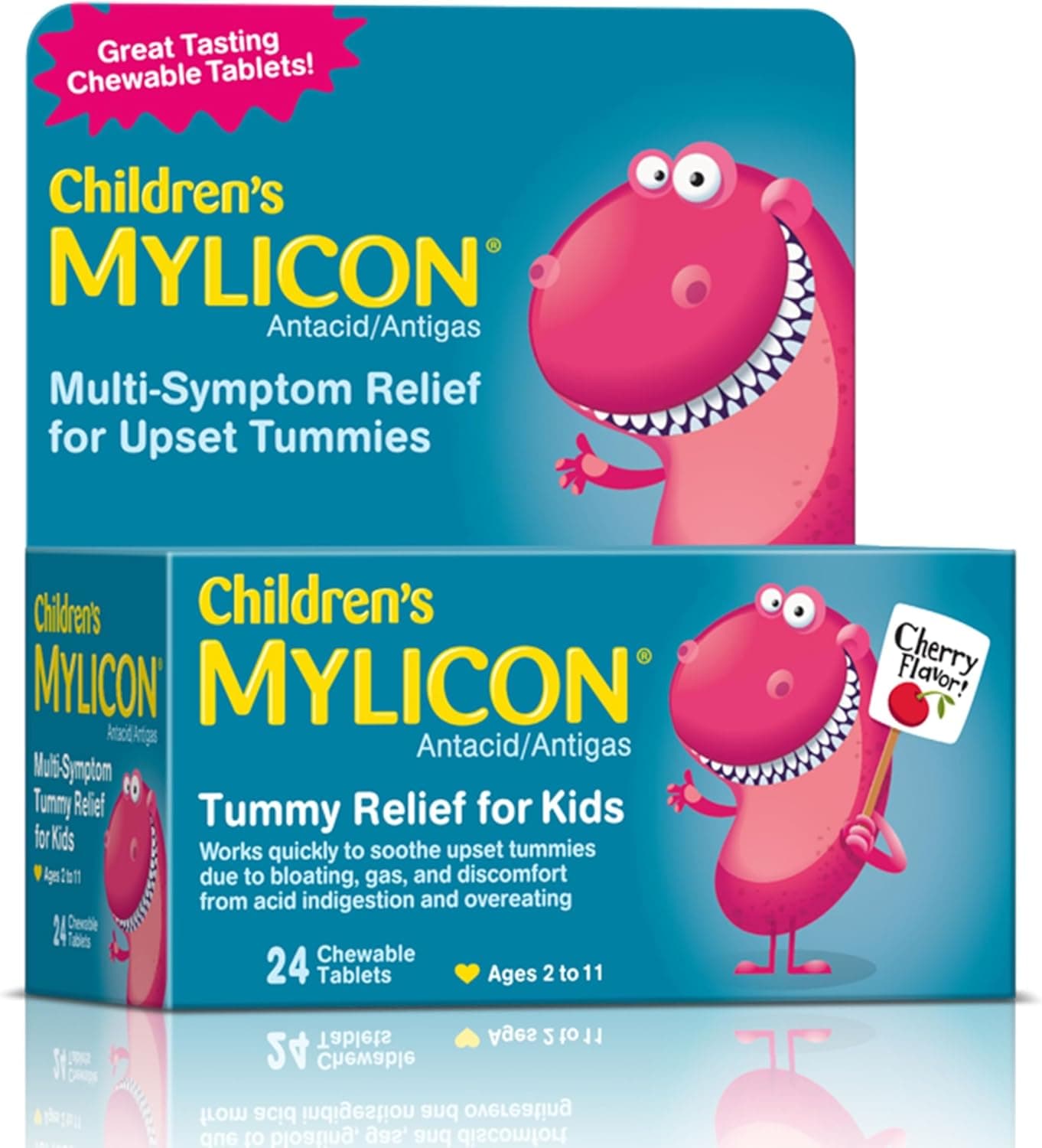 MYLICON Childrens Tummy Relief for Kids 24 Cherry Flavored Chewable Tablets
