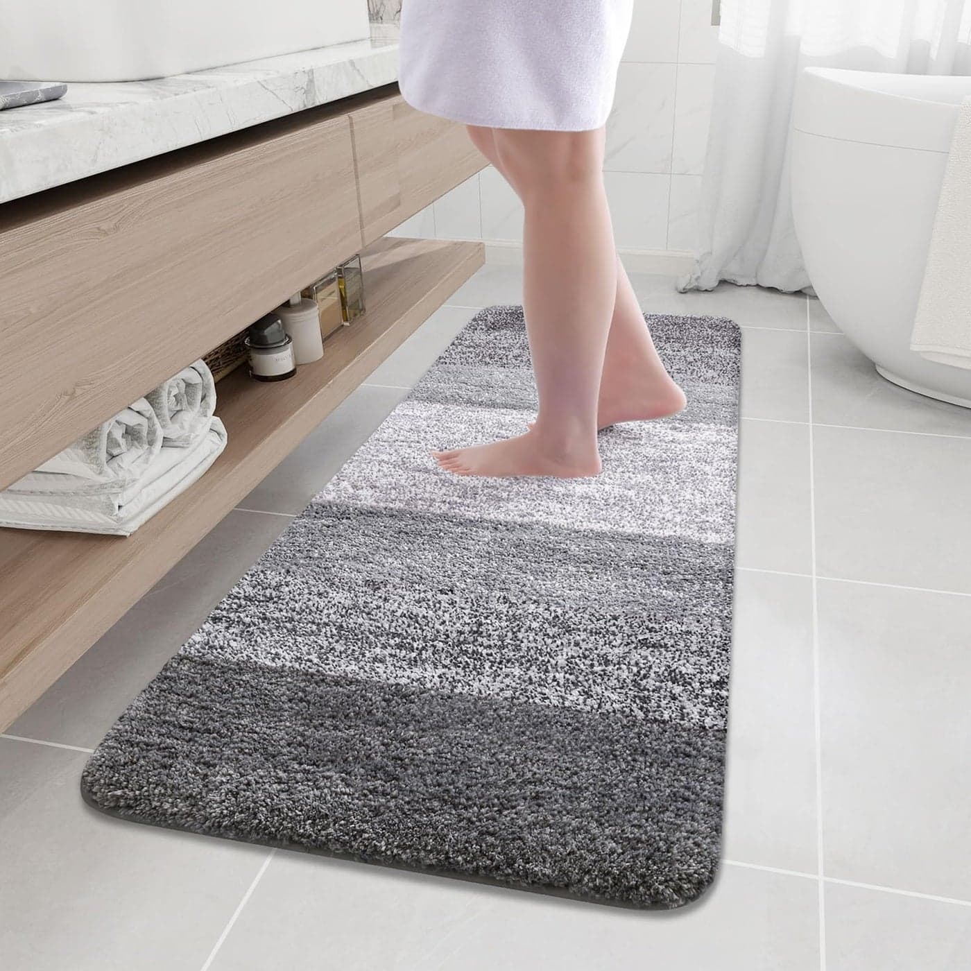 Arotive Microfiber Bathroom Rugs Shaggy Soft and Absorbent Bath Rug NonSlip Thick Plush Machine Washable Dry Bath Mats for Bathroom Tub and Shower 59x20 Grey Rectangular