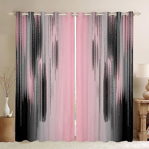 jejeloiu Pink and Black Curtains for Bedroom Living Room (2 Panels, 38 x 45 Inch) Modern Art Blackout Curtains for Kids Adults Messy Rust Darkening Drapes Gradient Stryle Window Treatments