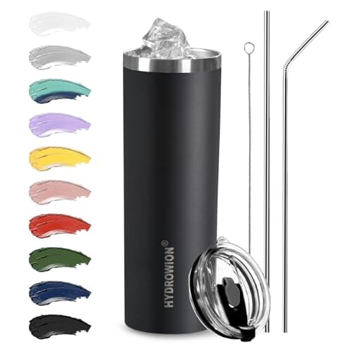 HYDROWION Triple-Insulated Tumblers - Stainless Steel with Lid and Straw, 20 oz Water Bottle, Stainless Steel Cups, Coffee Travel Mug for Home & Office Black