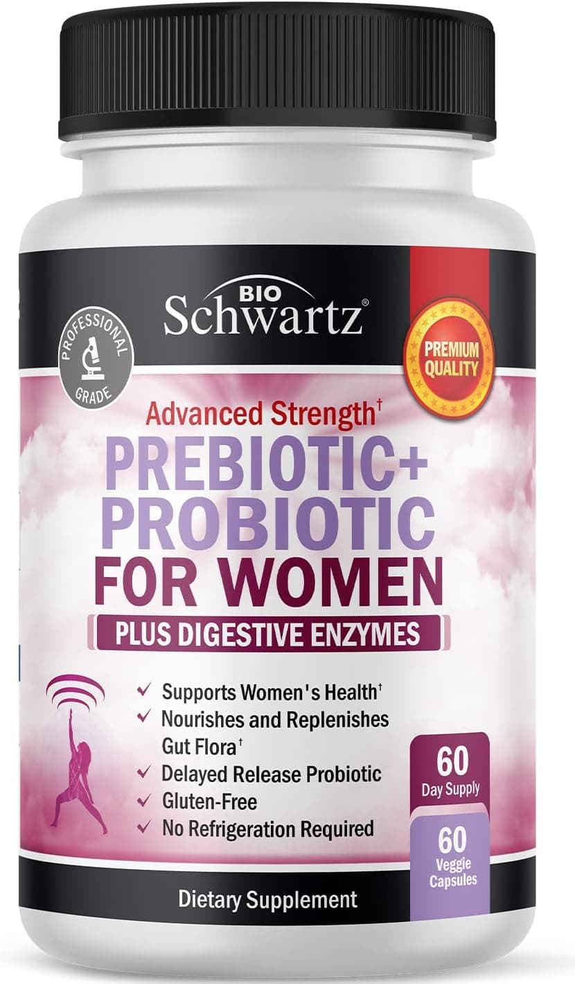 Prebiotics and Probiotics for Women with Black Cohosh and Red Clover for Gut Vaginal and Immune Health Support Whole Food Digestive Enzymes Capsules Lactobacillus Probiotic Supplement 60 Count