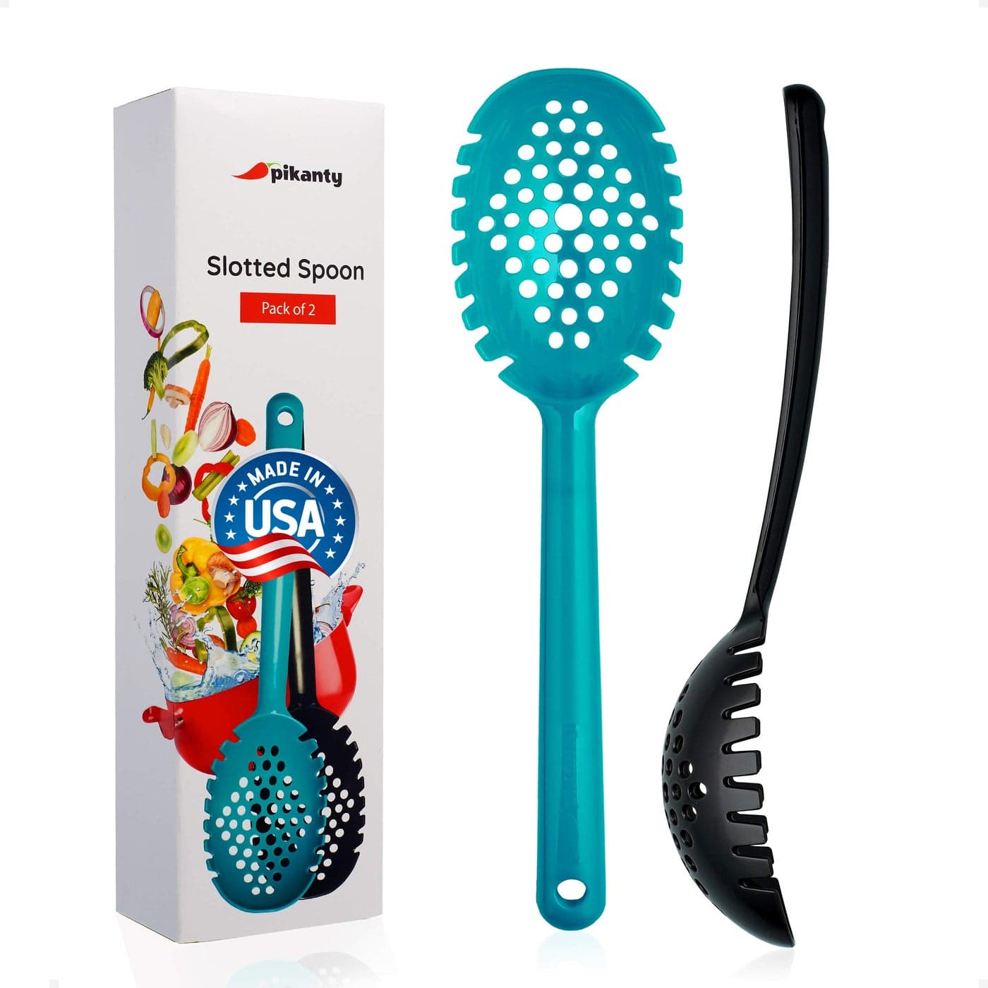 Pikanty Slotted Serving Spoons Set of 2 HeatResistant Ideal for Draining and Serving Vegetables Pasta and More Dishwasher Safe and Made in the USA