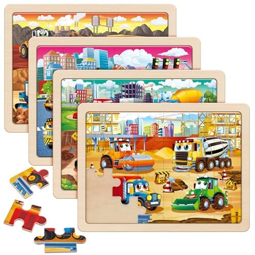 SYNARRY Large Wooden Construction Vehicle Puzzles for Toddlers 35 24 Piece Monster Truck Puzzles for Kids Ages 46 Construction Toys for 3 4 5 6 Year Old Kids Toys Easter Basket Stuffers Gifts