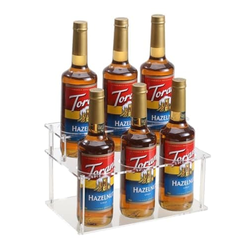 IEEK Coffee Syrup Rack Organizer 2Tier 6 Syrup Bottles Holder Stand for Coffee BarClear Acrylic Bottle Storage Shelf With Anti Slip Pad for SyrupWineKitchen Coffee StationCountertop Wine Rack