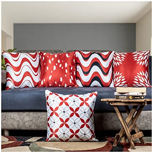 Vendola Microfiber Satin 250TC Rose Red Cushion Covers, 16X16 Inches, Red, Set of 5 (16X16 Inches)