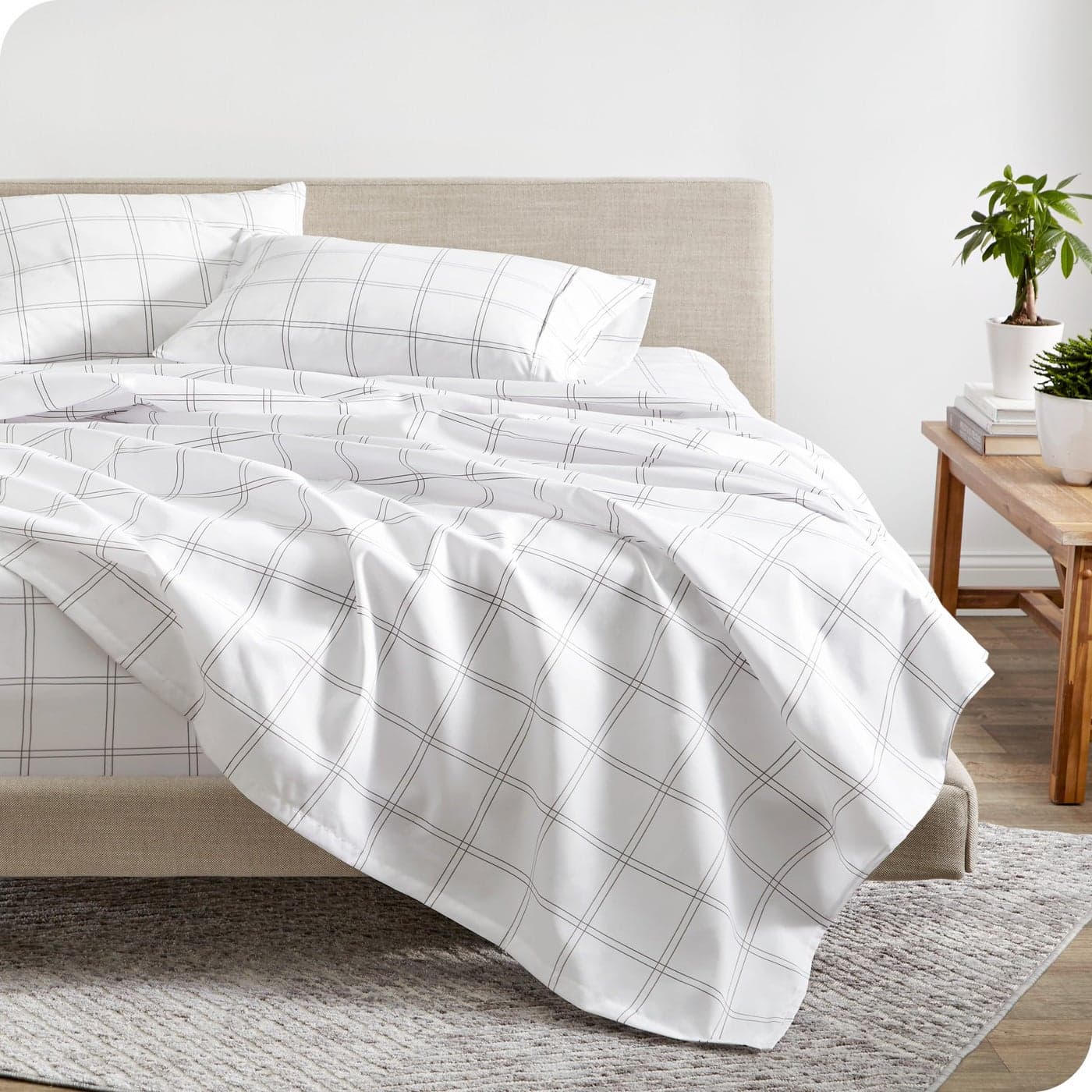 Bare Home Twin Sheet Set 1800 UltraSoft Microfiber Bed Sheets Deep Pockets Easy Fit Extra Soft 3 Piece Set Bedding Sheets Pillowcases Twin Modern Plaid WhiteGrey