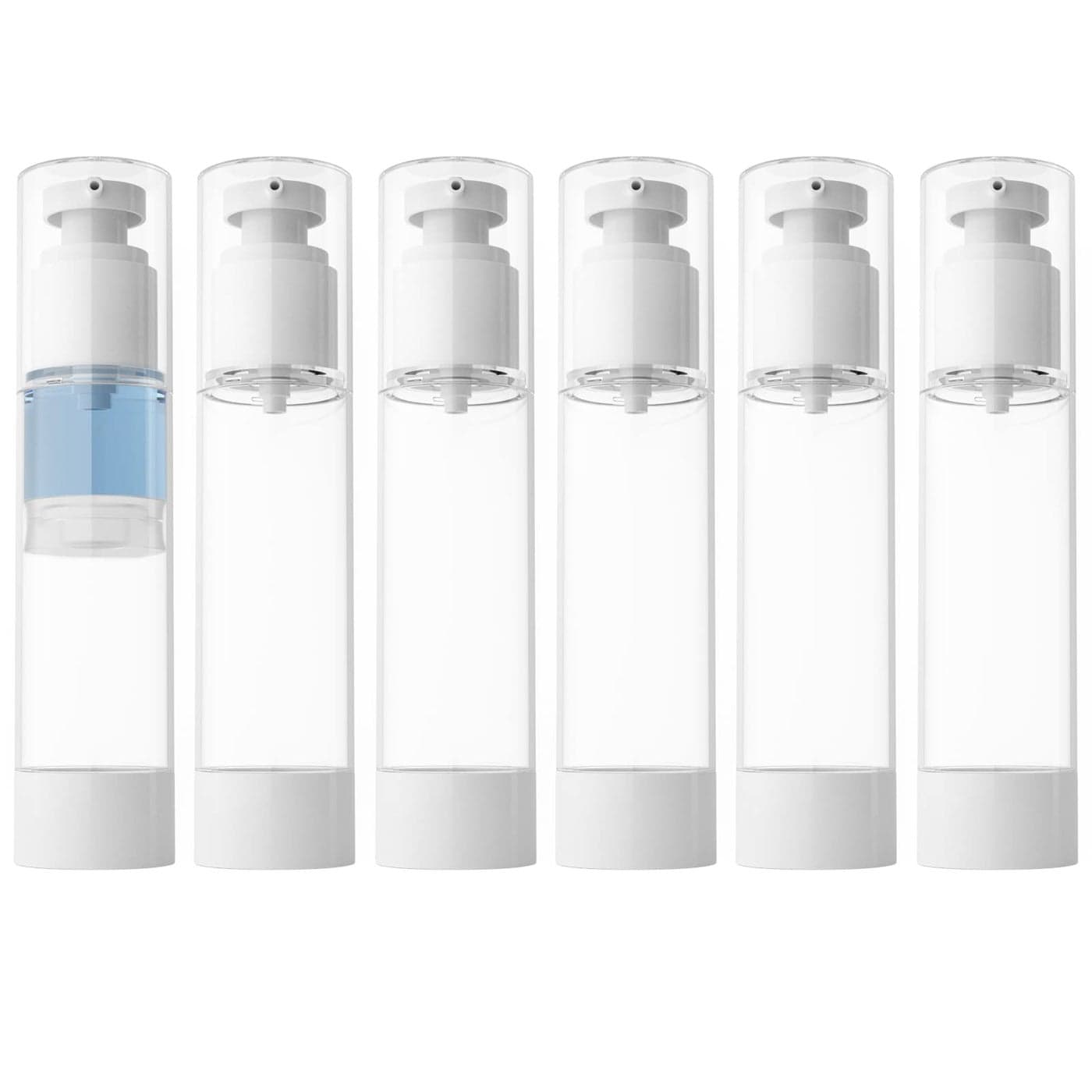 longway 34 Oz 100ml Clear Airless Cosmetic Cream Pump Bottle Travel Size Dispenser Refillable Containers for Foundation Shampoo Pack of 6