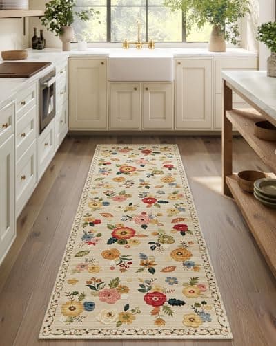 Machine Washable Runner Rug for Hallway 26x8 Kitchen Runners Rug with Rubber Backing Non Slip Stain Resistant Floral Floor Rug Soft Carpet Runners for Indoor Entryway Bedroom Bedside Living Room