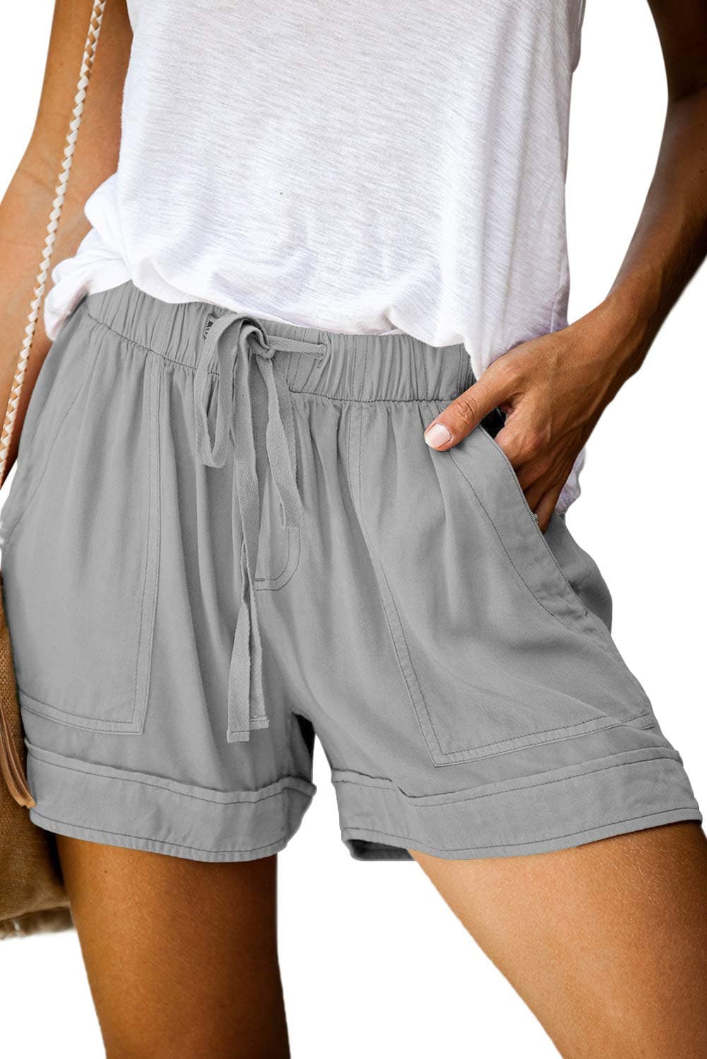 KISSMODA Womens Workout Drawstring Lounge Summer Shorts with Pockets Gray XL