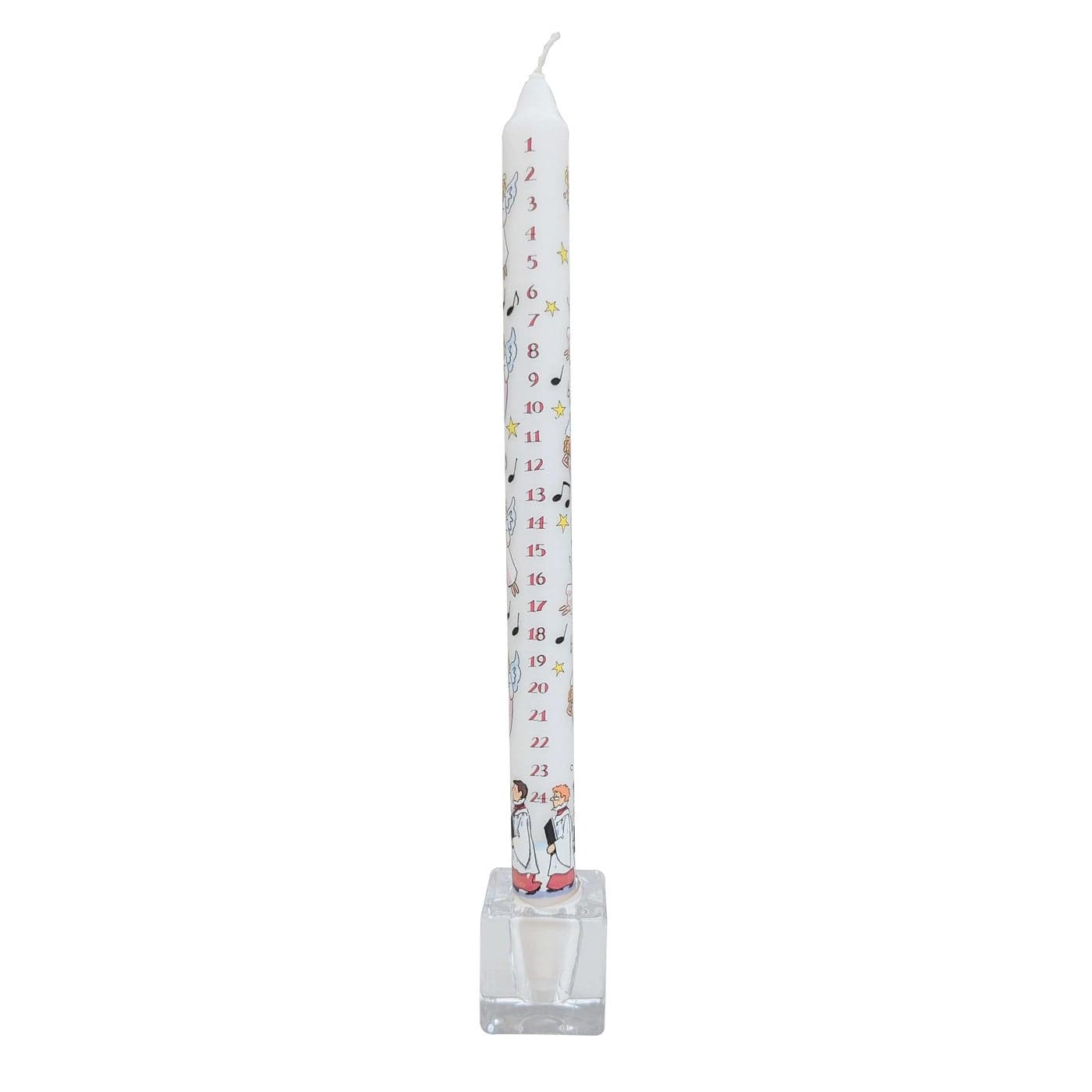 Alison Gardiner Angels and Choir Red Advent Taper Candle Unscented Wax Christmas Countdown Candle 10hr Burn Time Festive Design Handmade in UK Ideal Gift Table Centerpiece