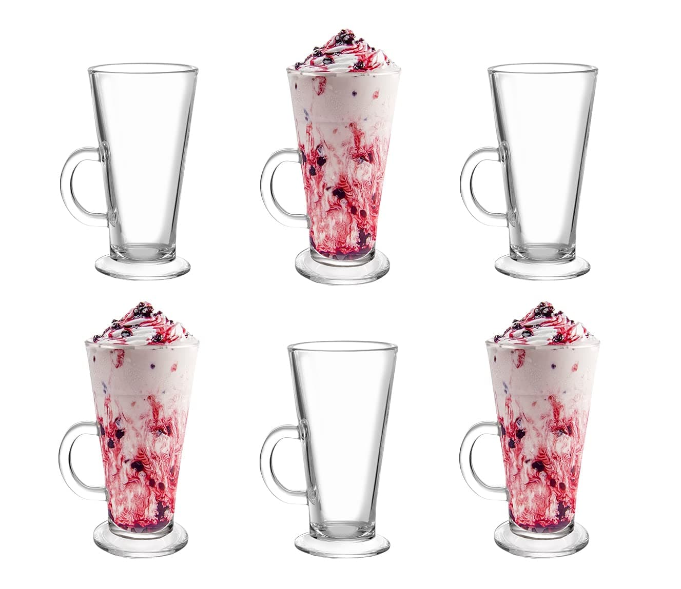 Royal Cuisine Set of 6 Latte Glasses Coffee Mug Espresso Cups Cappuccino Tea Iced Coffee Glasses Hot Drink Large Mug with Handle Ideal for Ice Cream Latte Hot Chocolate 270ml