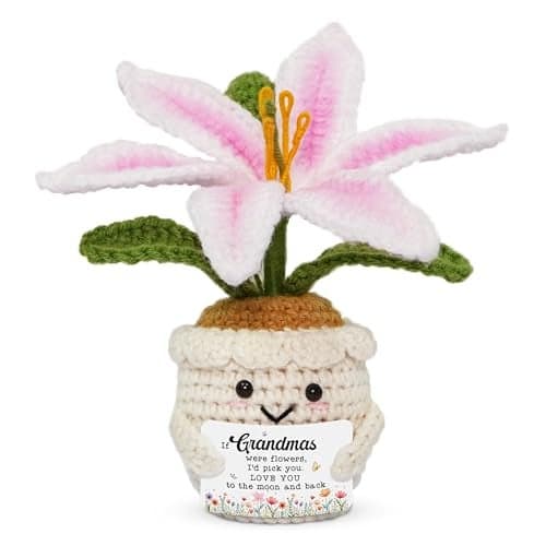 OASSIE Gifts for Grandma - Emotional Support Crochet Lily Flower - Proud of You Mothers Day Birthday Gifts for Grandma Nana Gigi from Grandkids, Positive Granny Gift