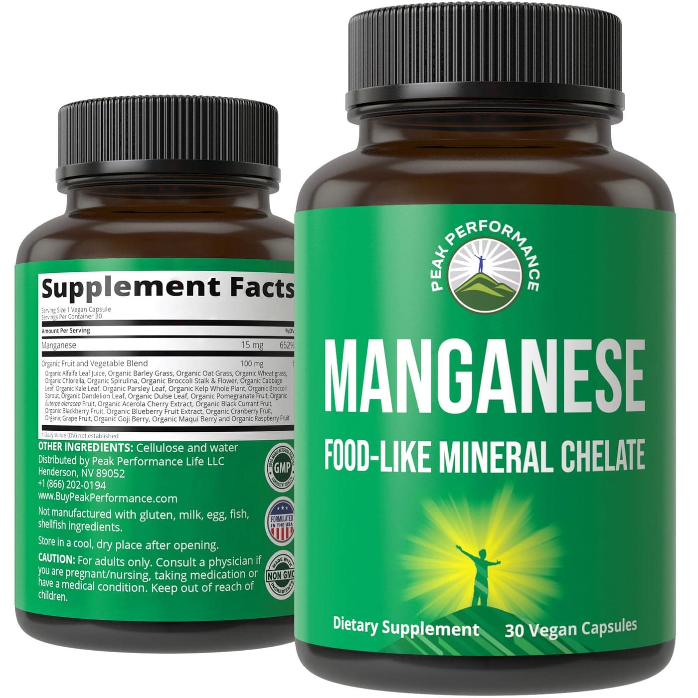Manganese Supplement Food Like Mineral Chelated For Superior Absorption With Whole Food Blend Of 25 Fruits Vegetables Pure Trace Mineral Capsules For Connective Tissue Bone Health Enzyme Support