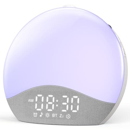 ecozy Sunrise Alarm Clock White Noise Sound Machine Upgraded Backlit Buttons for Bedrooms 26 Soothing Sounds 17 Night Lights Bluetooth Speaker Wake Up Sunlight for Heavy Sleepers Adults Kids