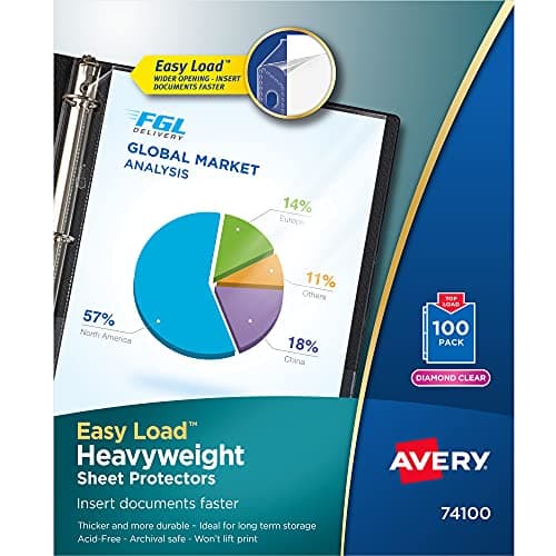 Avery Diamond Clear Heavyweight Sheet Protectors, Easy Load, 100 Document Protectors (74100)