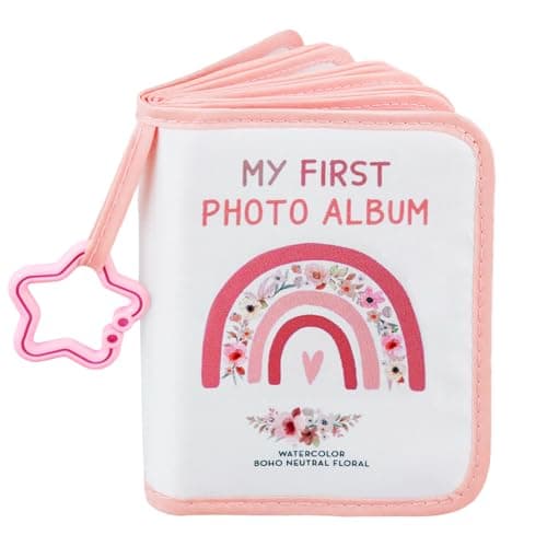 AUVCAS Baby's My First Photo Album Soft Photo Cloth Book, Boho Rainbow Baby Photo Album, Baby Photo Book with Safe Mirror, Baby Memory Album Shower Gift for Newborns Toddlers & Kids, 4x6 Inch Photos.