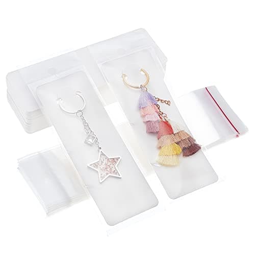 PH PandaHall 100pcs Keychain Display Cards White Keychain Display Paper Keychain Card Holder with 100pcs Transparent SelfSealing Bags for Small Business Selling Bracelet Keyring Packaging 259