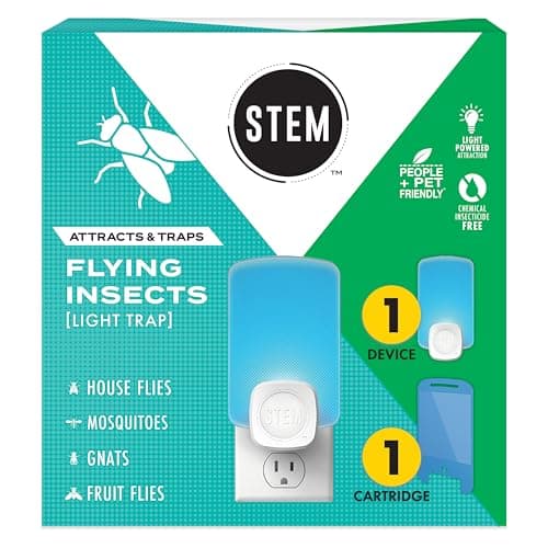STEM Flying Insect Trap Indoor Fruit Fly Gnat Catcher for Home Kitchen Any Room Attracts Traps Bugs Soft Blue UV Light Includes 1 Plugin Device 1 Cartridge
