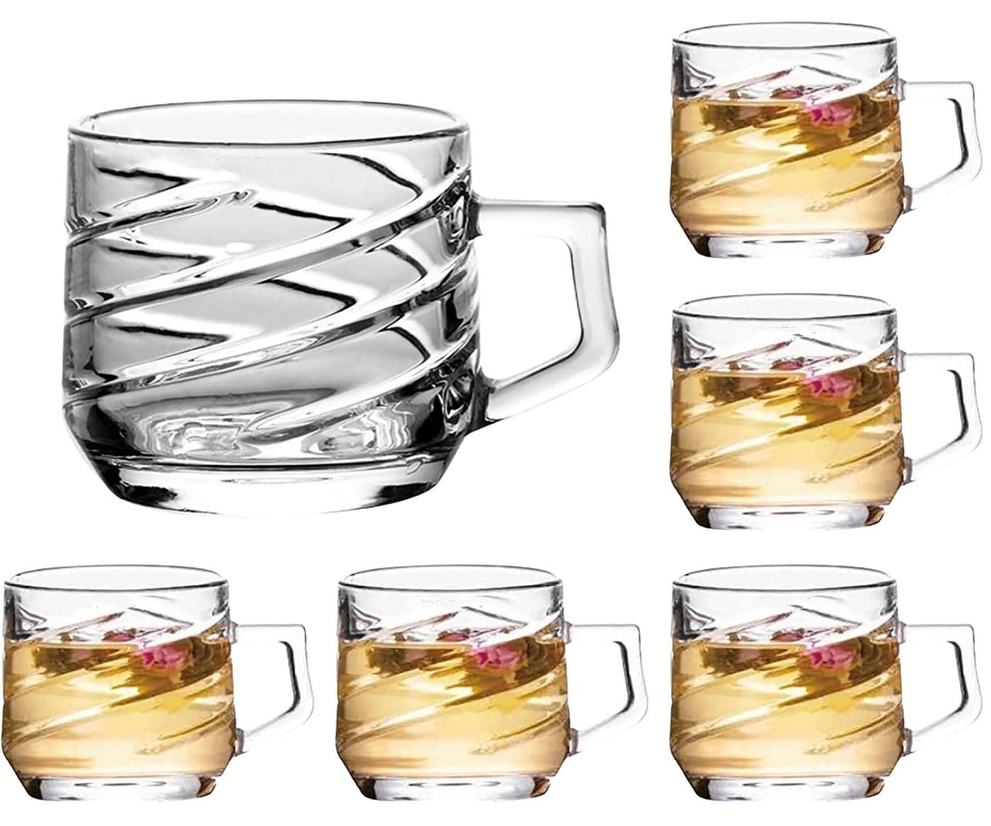 bellemax 200ML Premium Glass Tea and Coffee Cup Glass Mug, Transparent,Glass Cups Set for Milk Cup, Hot/Cold Drinks Cups, Herbal Tea, Green Tea, Lemon Tea Cup Set of (6)
