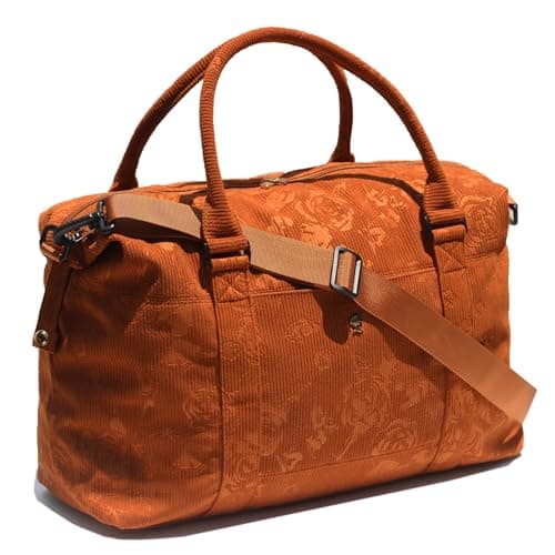 ESVAN Travel Tote Duffel Gym BagWeekender Overnight Carryon Tote Crossbody Bag with Wet Pocket and Trolley Sleeve Upgraded Corduroy Brown Rose