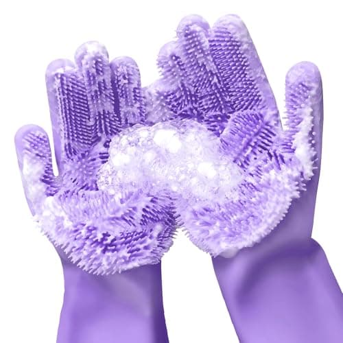 ALPENKOK 1 Pair Silicone Gloves for Washing Dishes – Tear-Resistant Silicone Dishwashing Gloves with Scrubber |Household Use