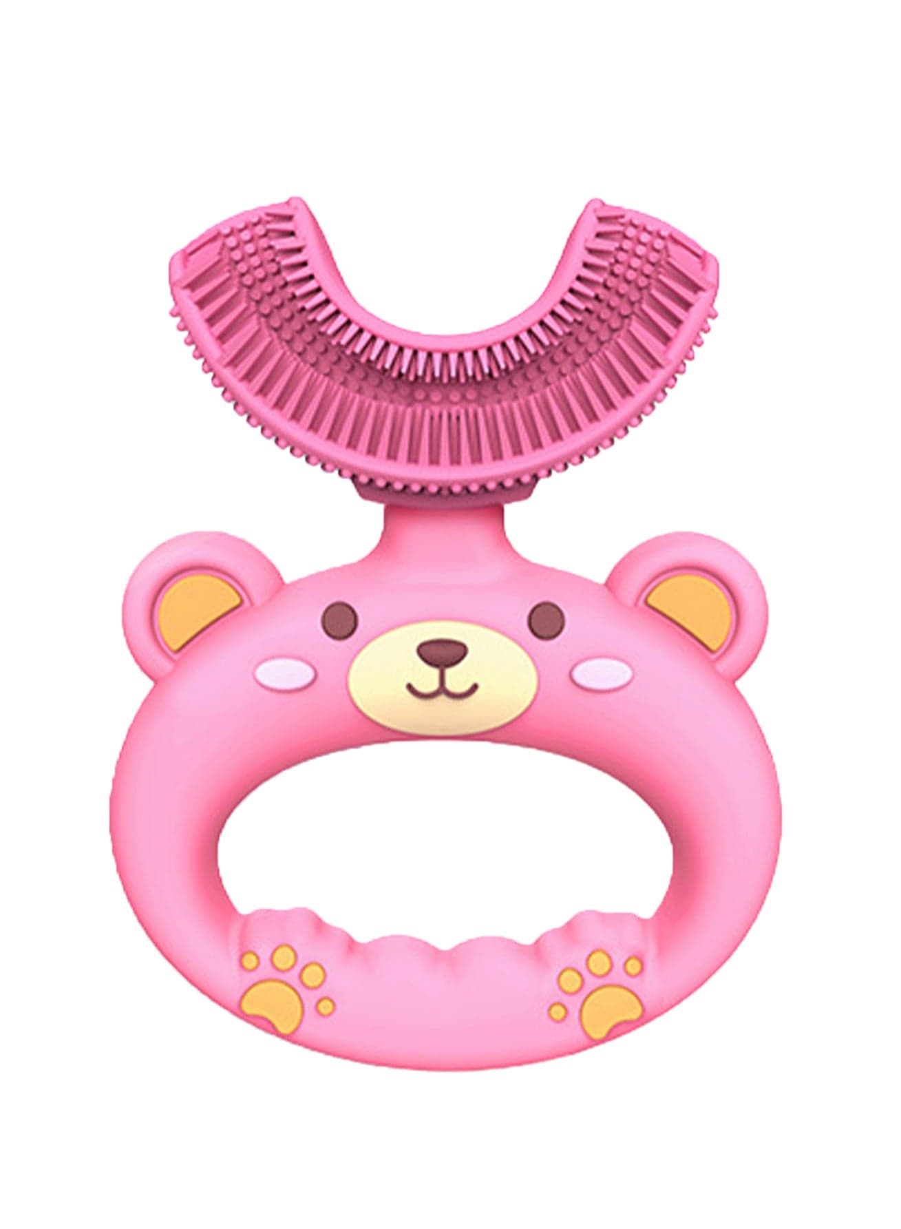 Daily Use Children's Toothbrush U-shaped Simple Bear Silicone Toothbrush(Pink)