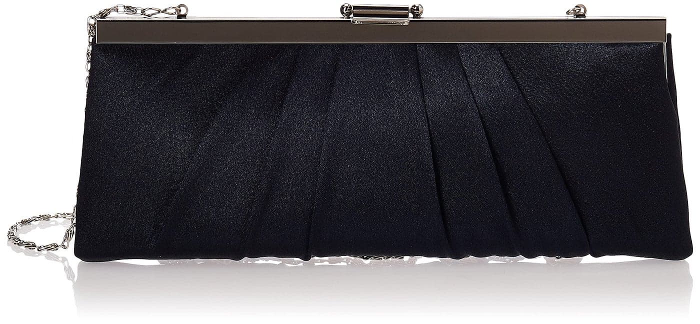 Jessica McClintock Womens Blaire Satin Frame Clutch Evening Handbag, Navy